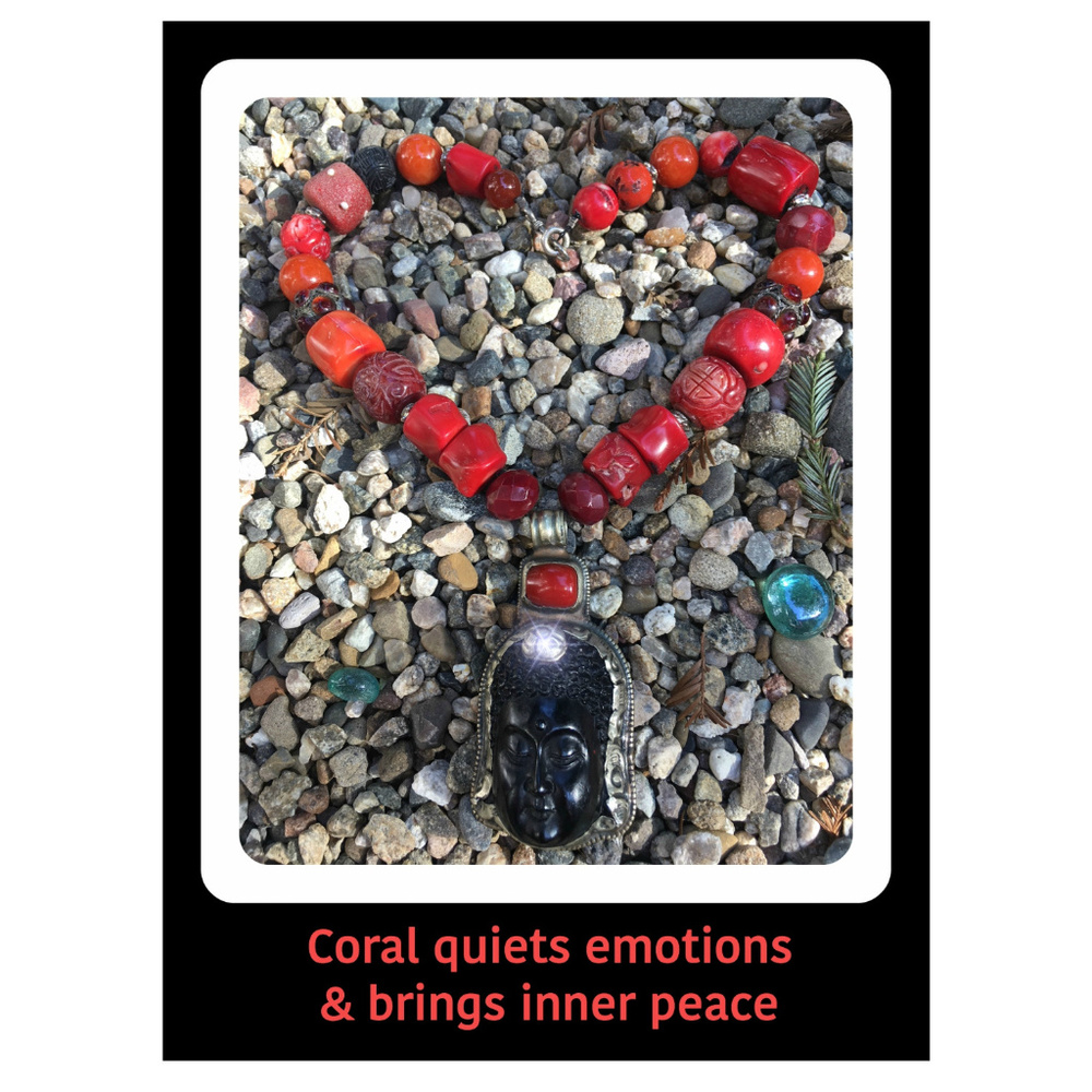 Beautiful Coral Quan Yin Buddha Necklace